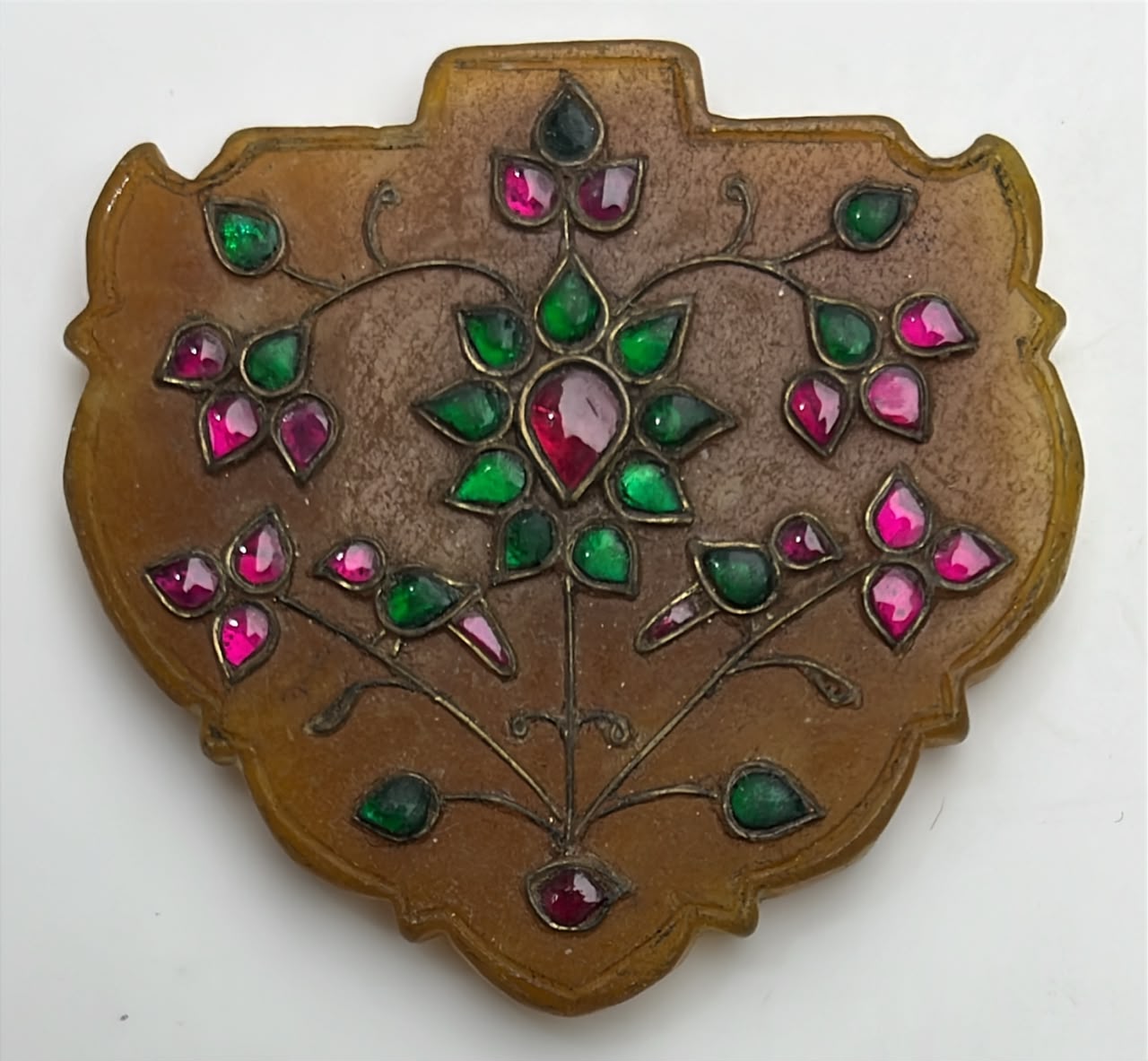 Mughal handmade Islamic  studded jade stone pendant studded